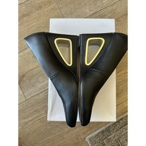 Katy Perry Hollow Wedge Pumps Black Square Toe Gold Heel Womens 8.5